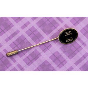 Vintage Black Oval "MB" Gold Tone Stick Pin - V19